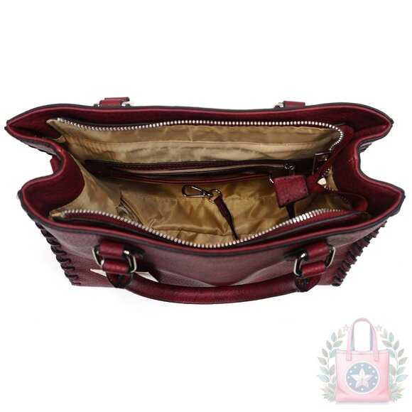 Lady Conceal Burgundy Ann Satchel Concealed Carry Leather Crossbody - Picture 6 of 9